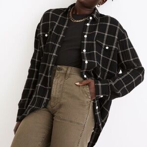 Madewell Ex boyfriend Black & White Plaid Button-Up Shirt Sz-L. DD17